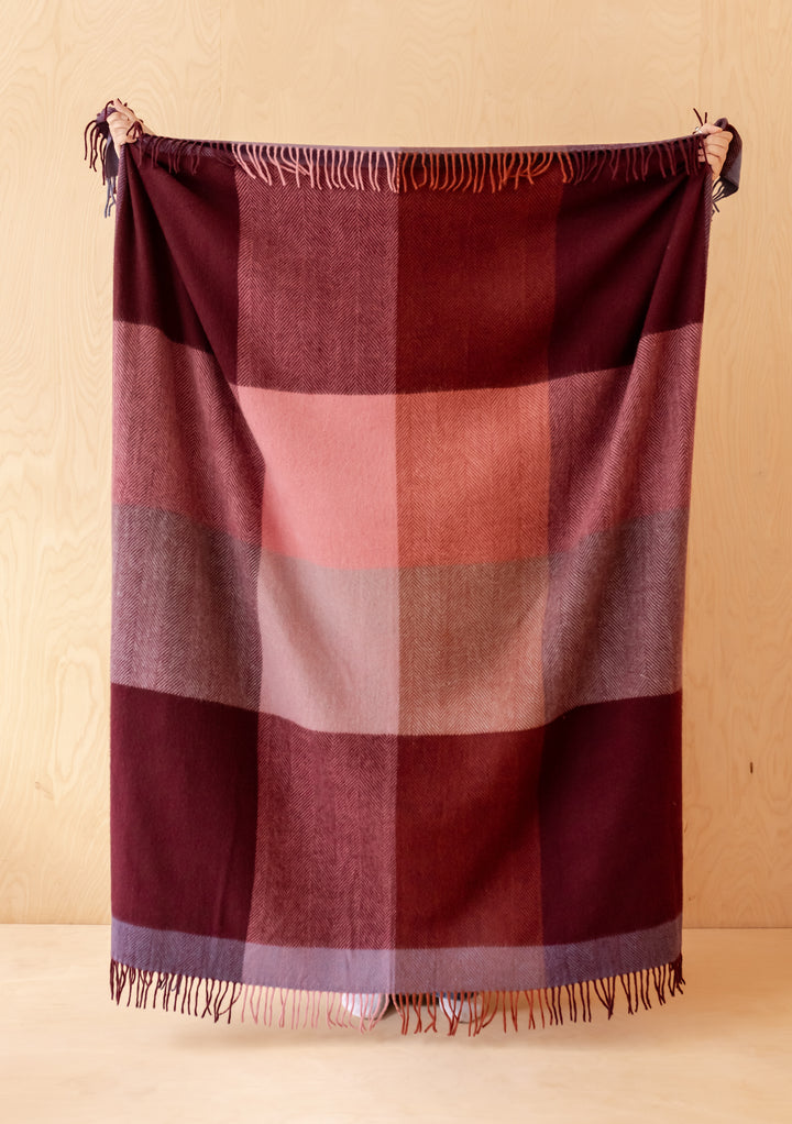 Recycled Wool Blanket in Berry Pink Frame Check