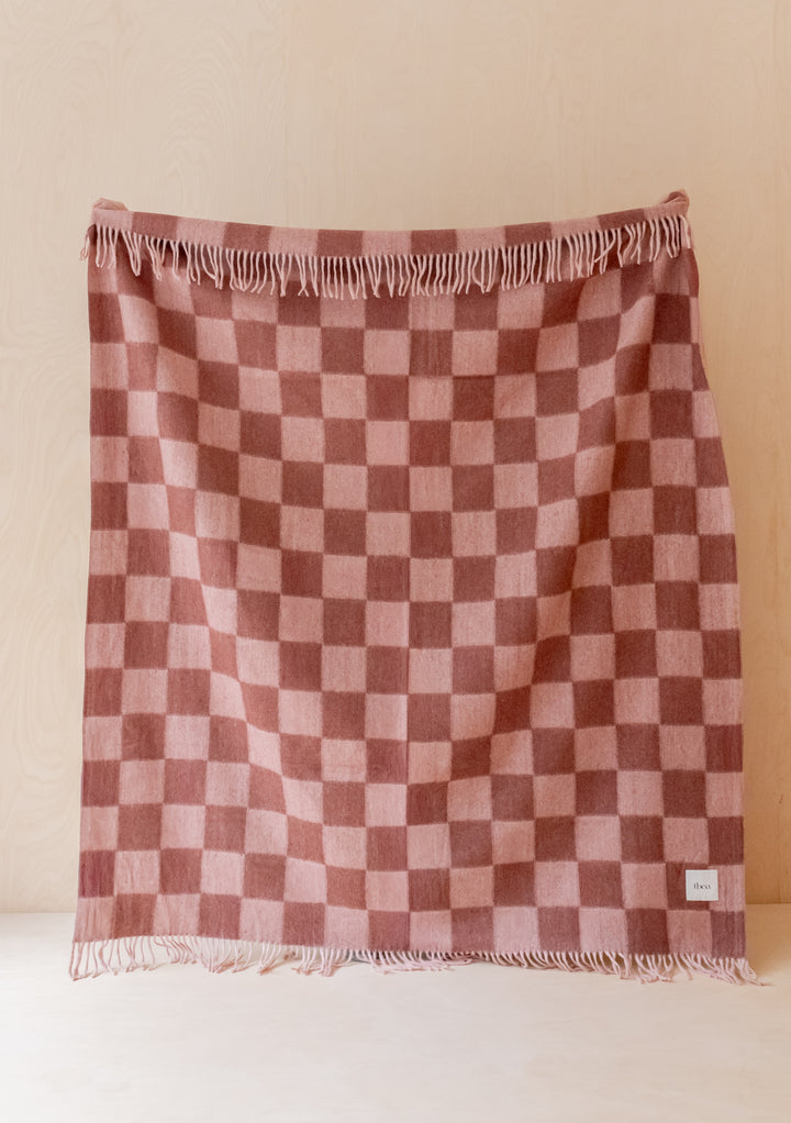 Sample Sale Recycled Wool Blanket in Pink & Rust Checkerboard