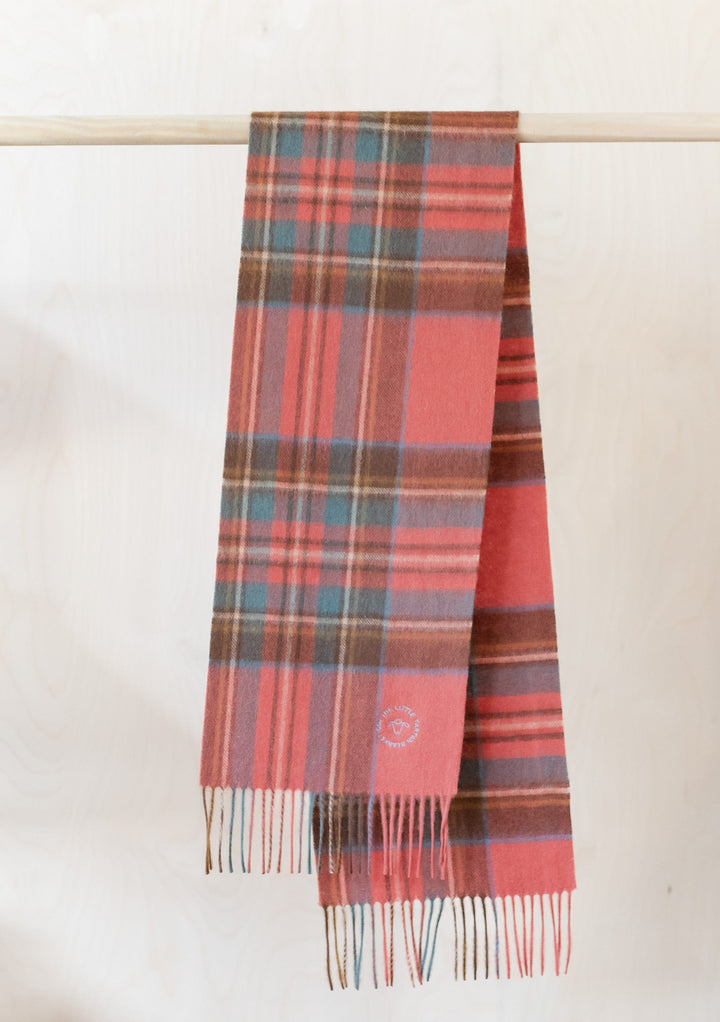 TBCo Kids Lambswool Scarf in Stewart Royal Antique Tartan pattern, displayed with fringed ends on white background