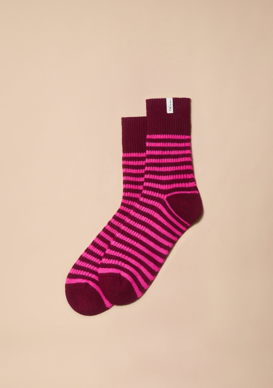 Merinosocken in Burgunderrot & Pink gestreift