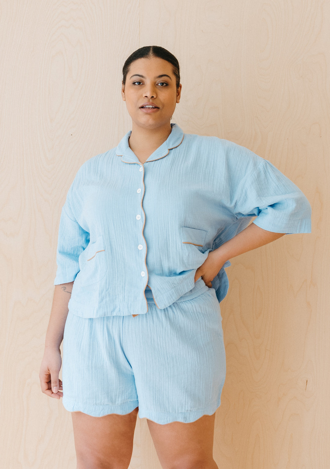 Pyjama en coton bleu pétoncle