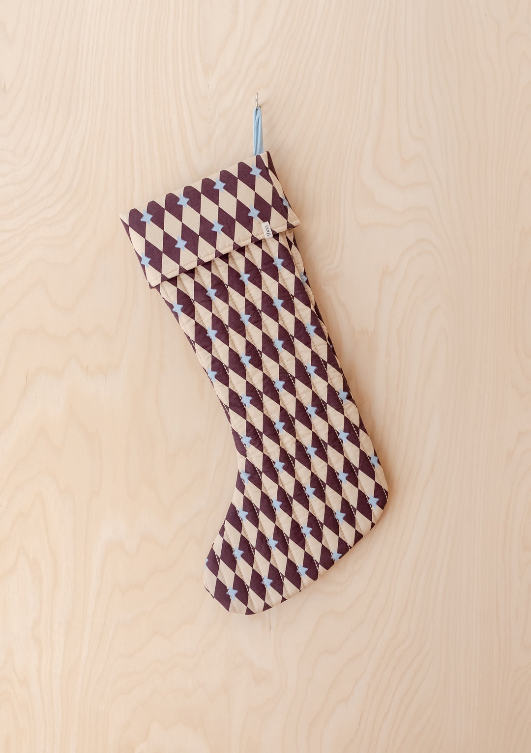 Chaussette de Noël en coton matelassé couleur camel arlequin 