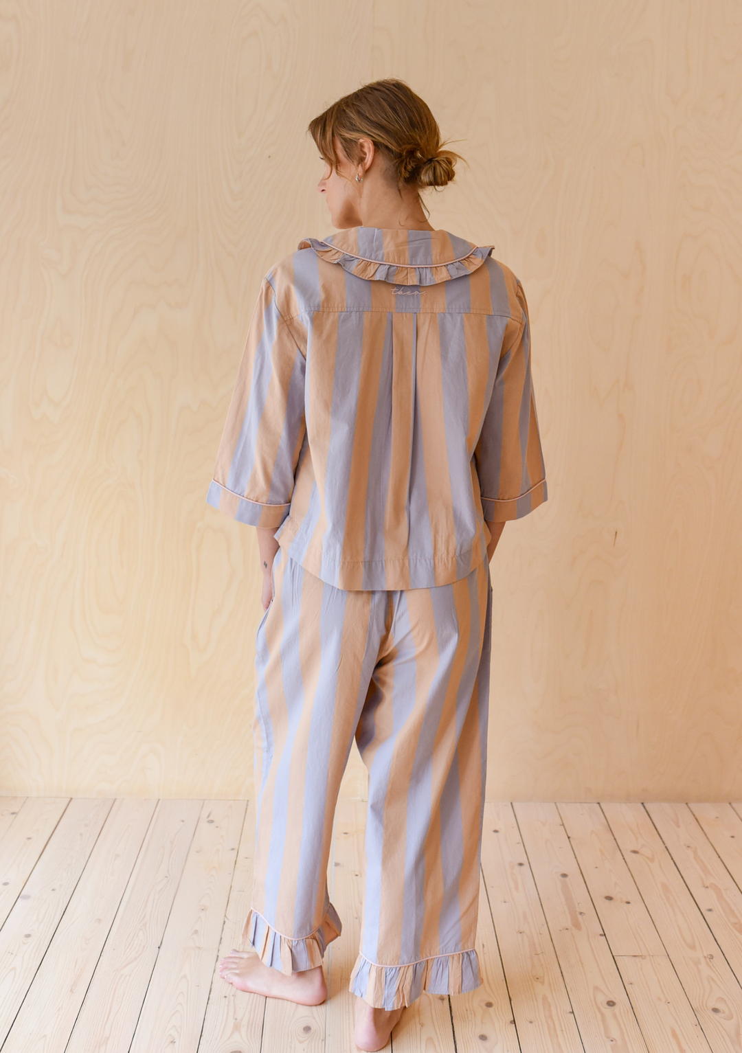 Pyjama en coton à rayures orange