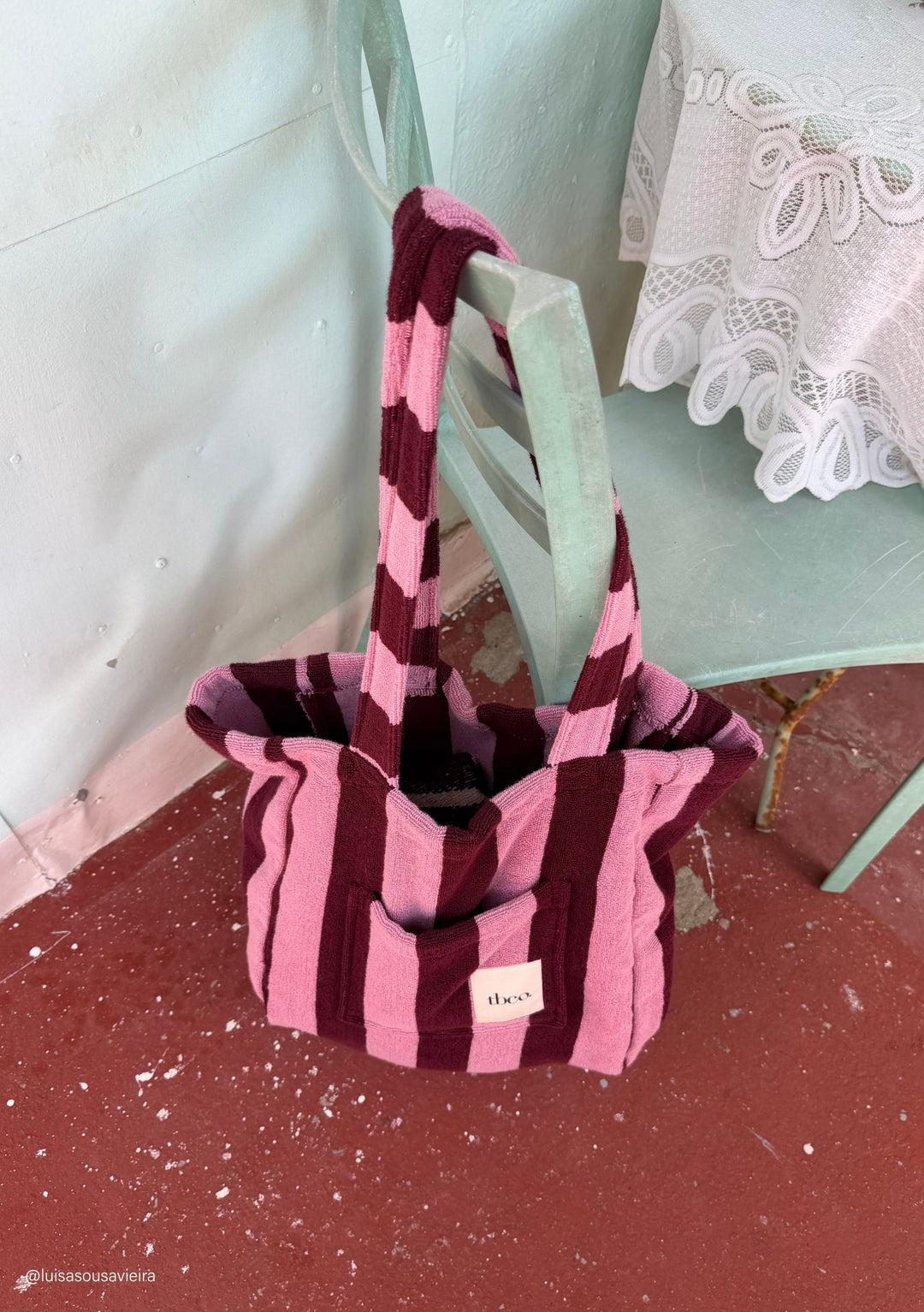 Terry Baumwolltasche in Burgund-Streifen