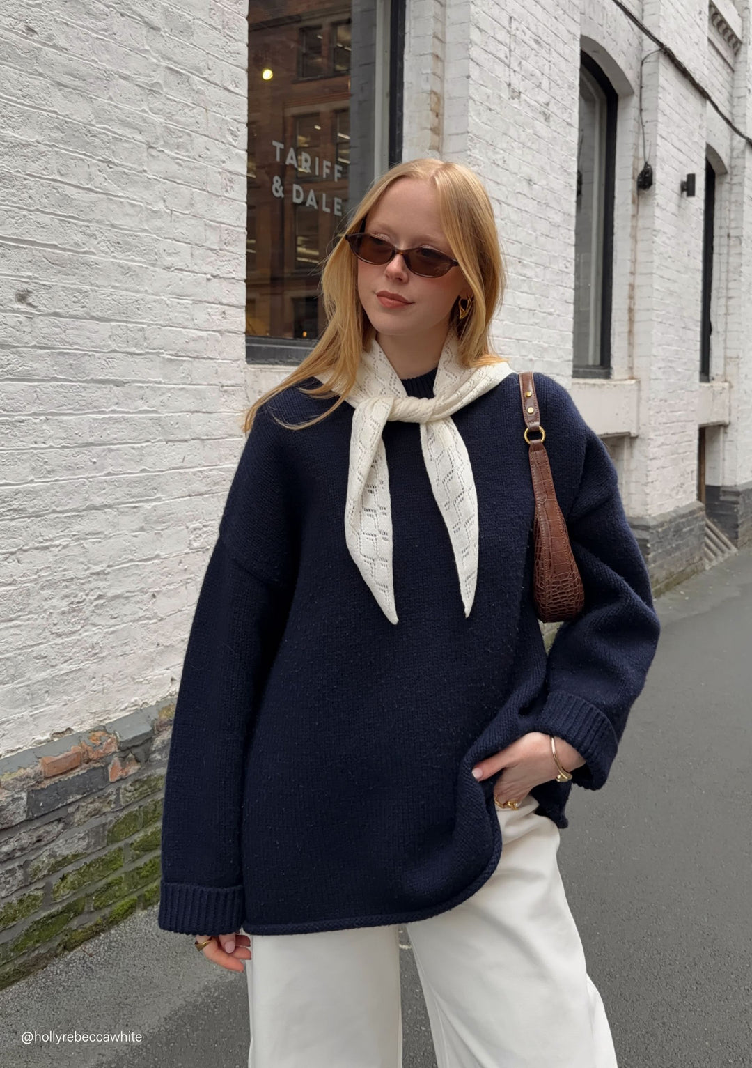 Merino Wool Triangle Scarf in White Pointelle