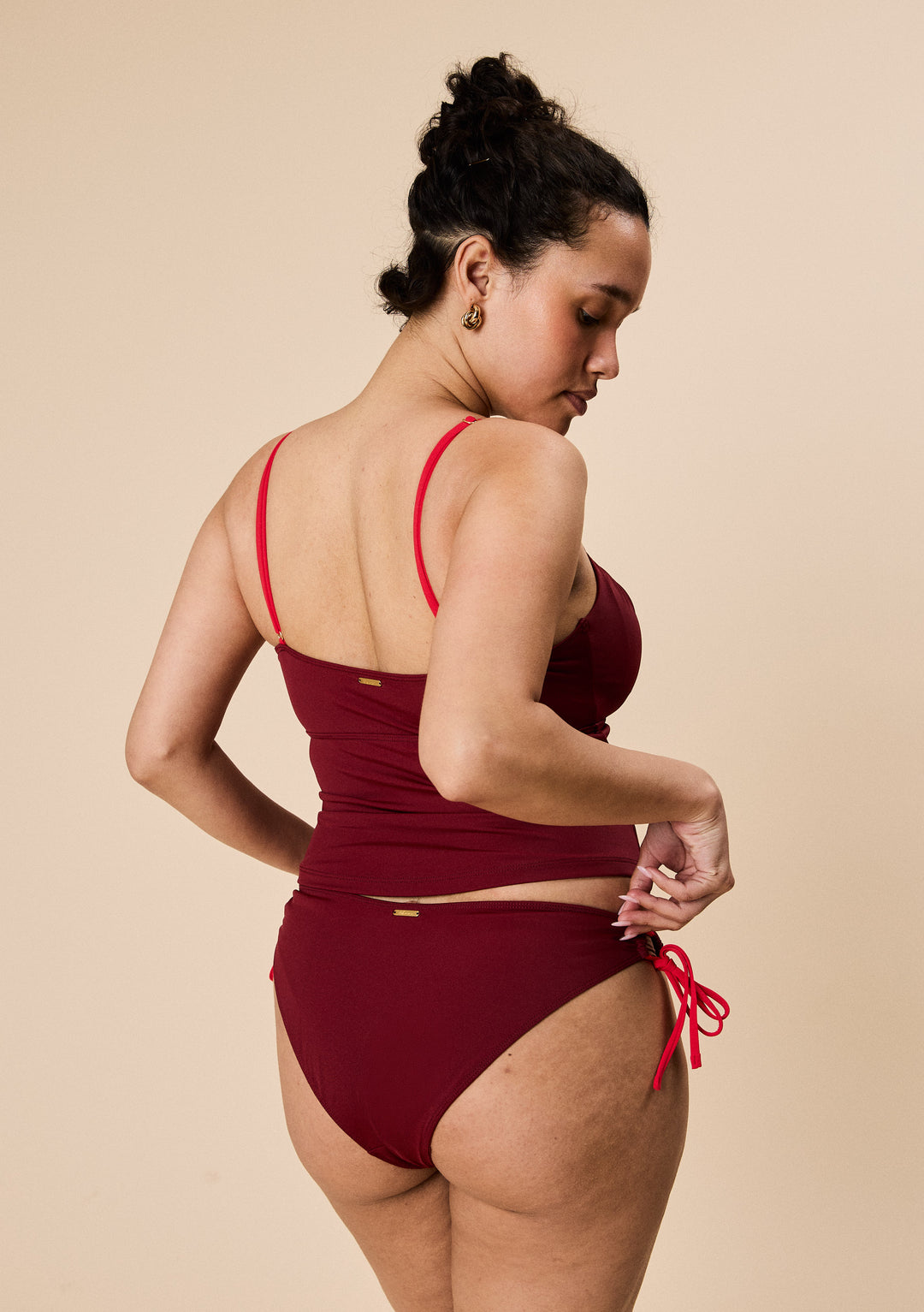 Gathered Tankini Top in Burgundy & Red