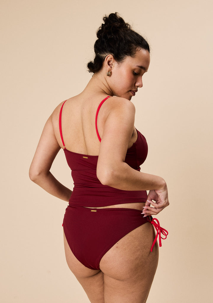 Gathered Tankini Top in Burgundy & Red