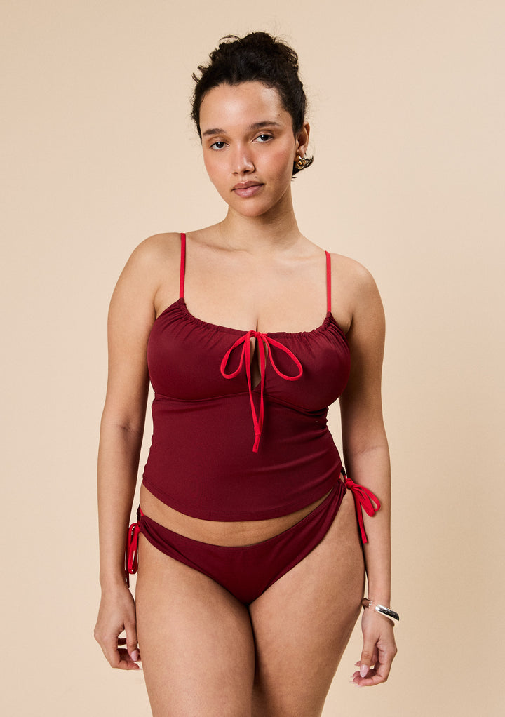 Gathered Tankini Top in Burgundy & Red