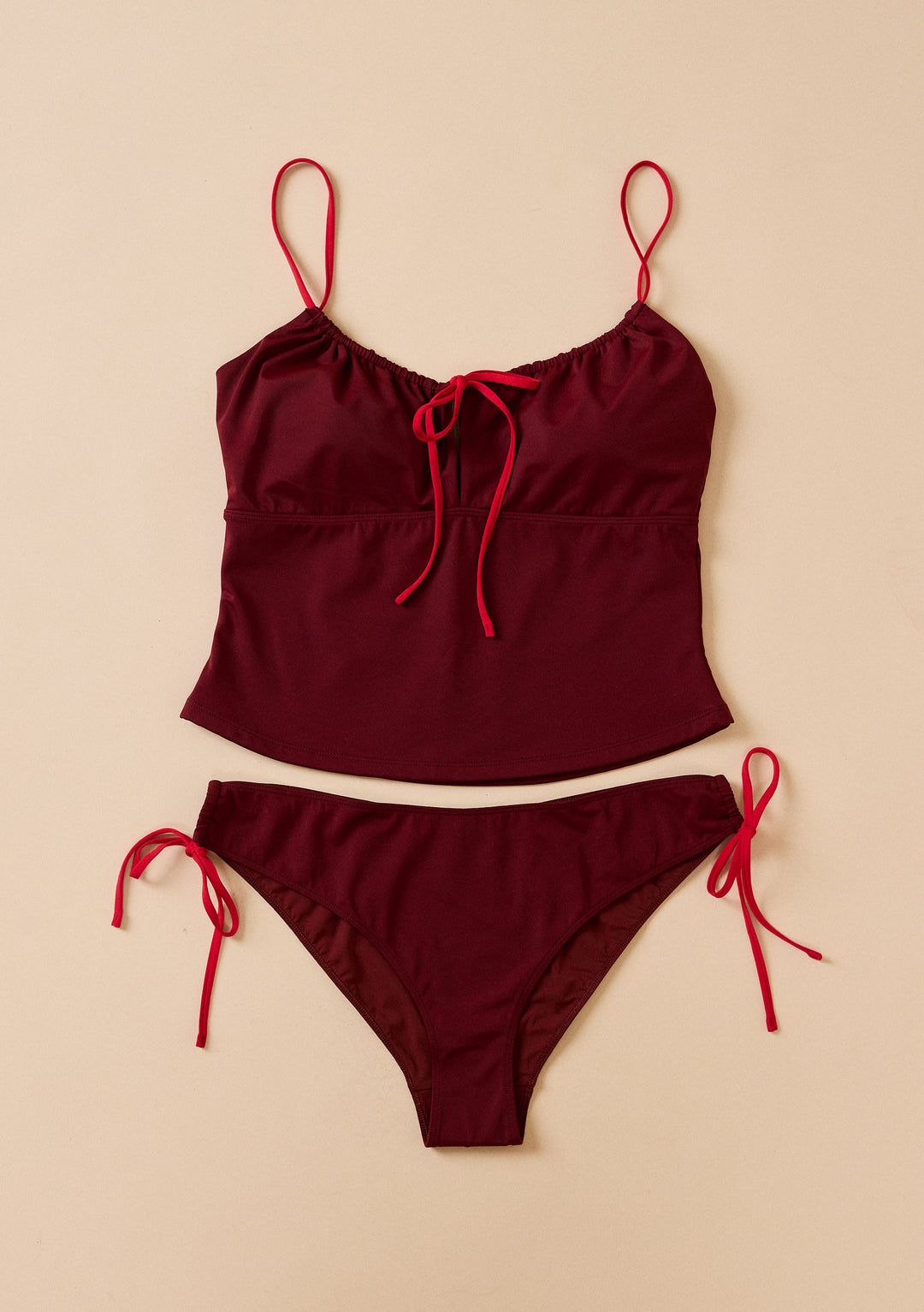 Gathered Tankini Top in Burgundy & Red