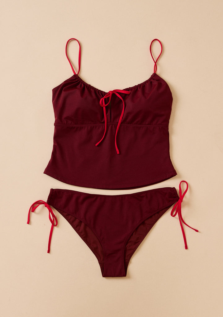 Gathered Tankini Top in Burgundy & Red