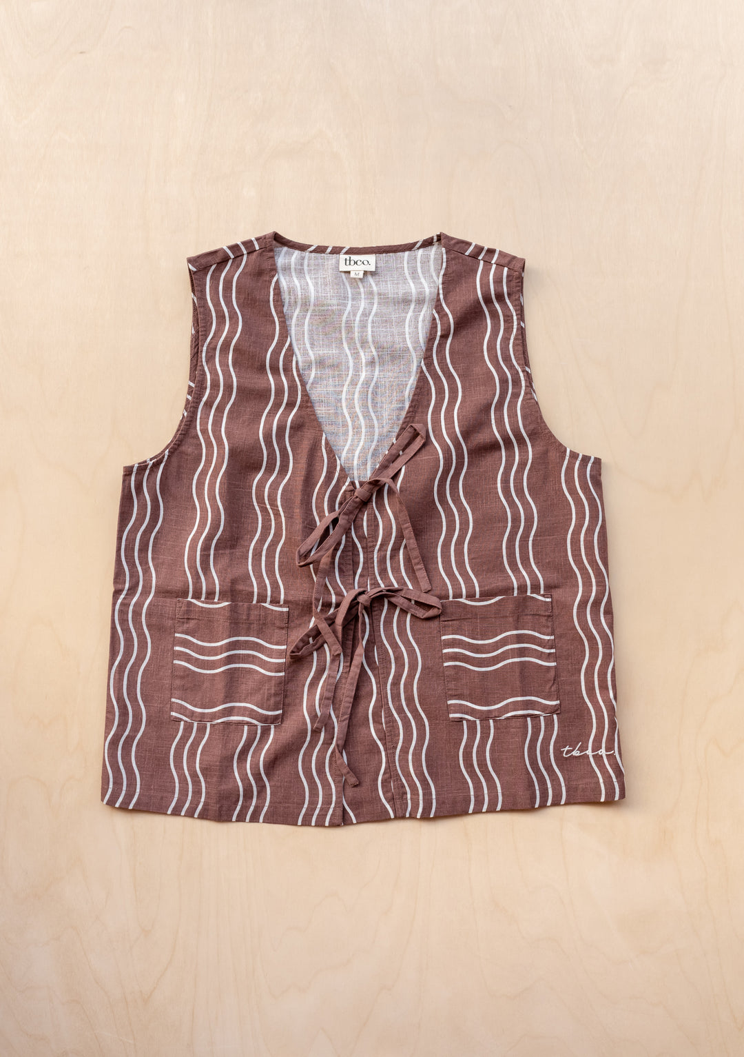 Cotton Tie Vest in Brown Wave