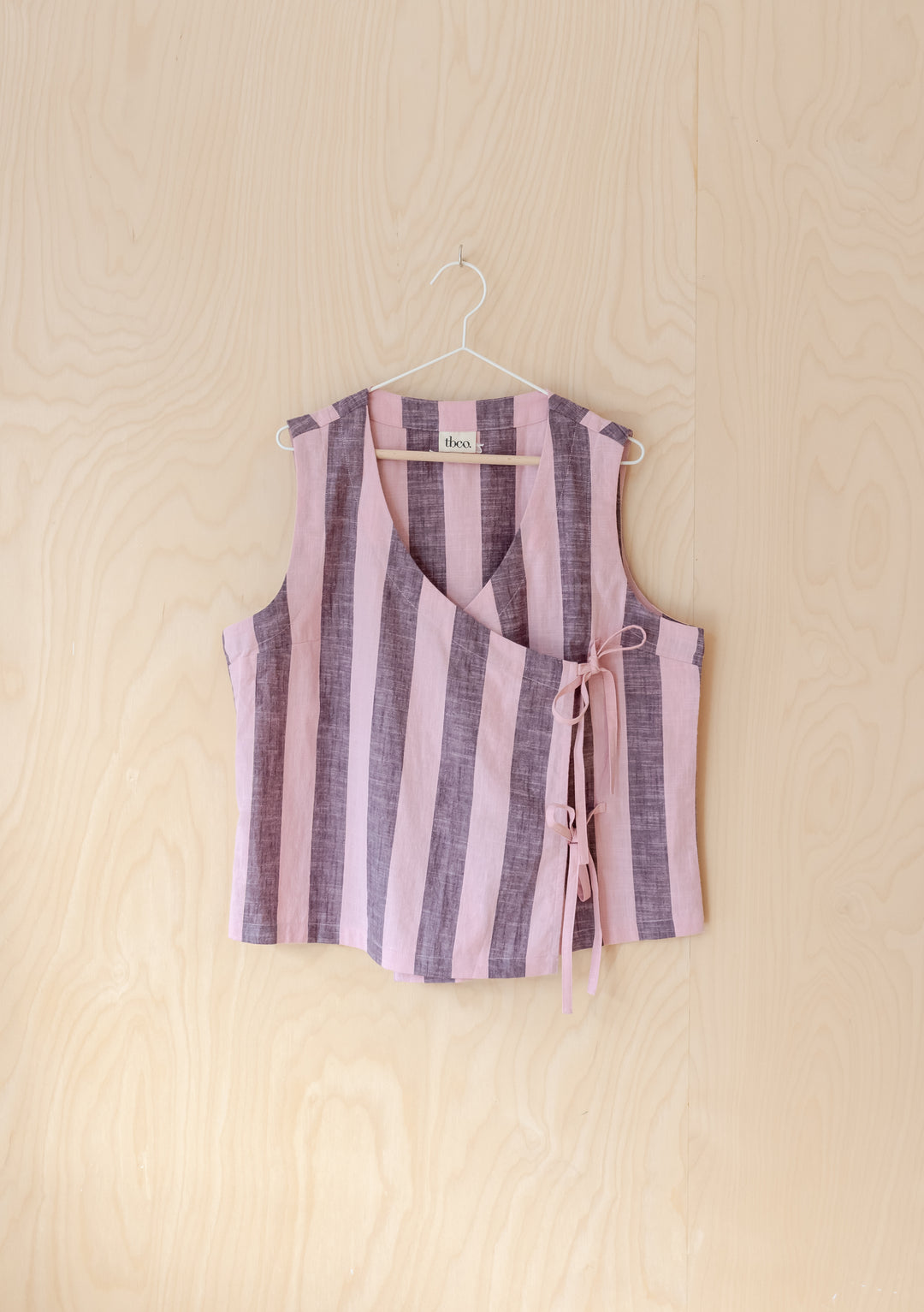 Cotton Tie Top in Pink & Burgundy Stripe
