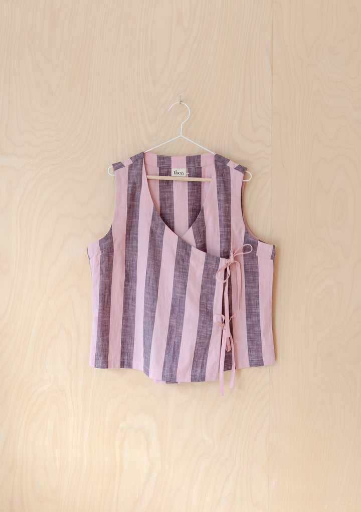 Cotton Tie Top in Pink & Burgundy Stripe