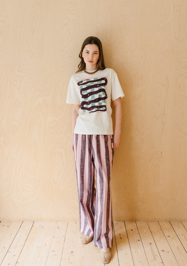 Cotton Trousers in Pink & Burgundy Stripe
