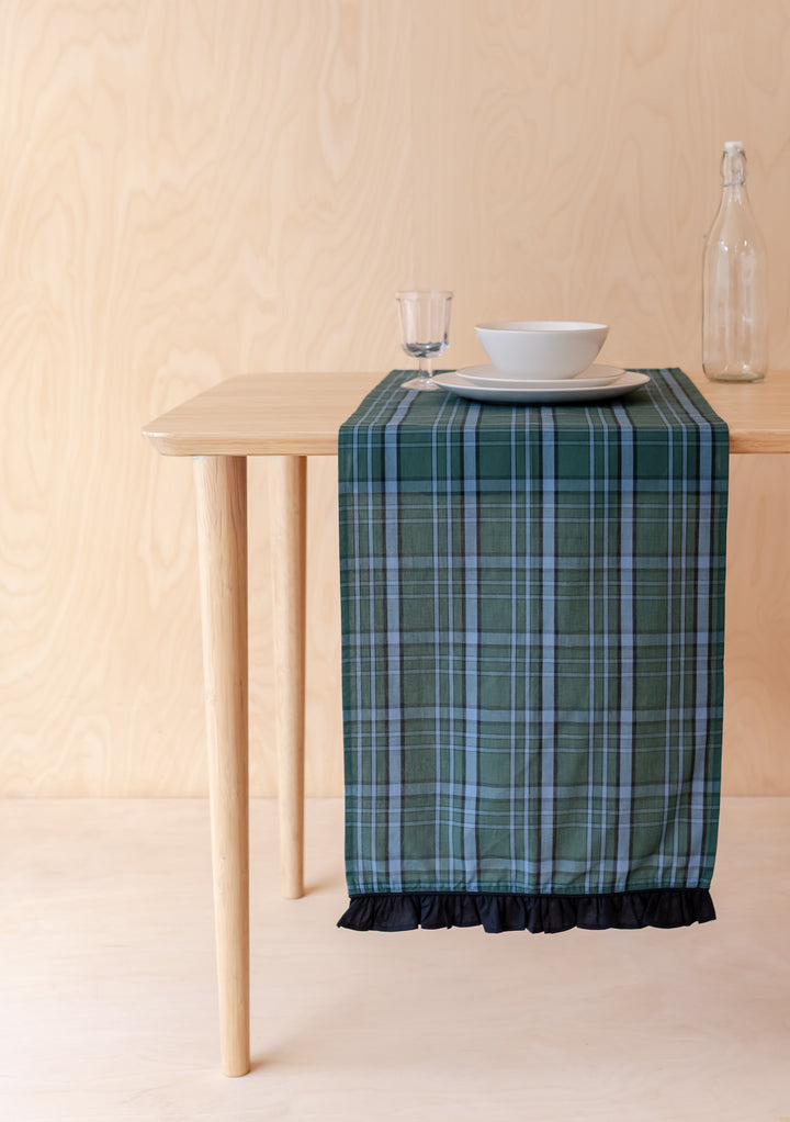 Cotton Runner in Green Tartan