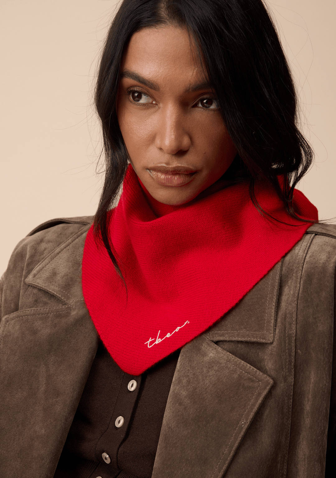 Merino Triangle Scarf in Red