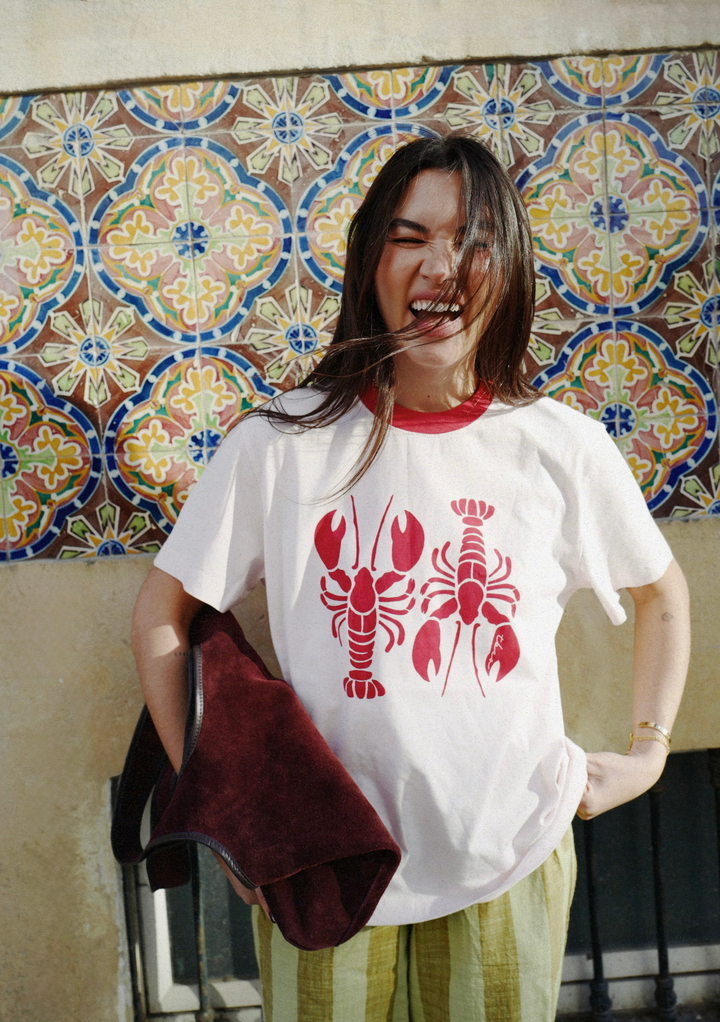 Cotton T-Shirt in Pink Lobster
