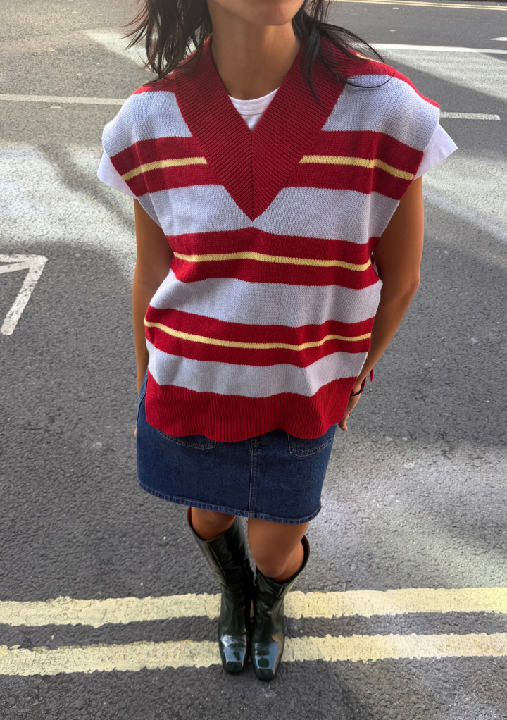 TBCo x Liu Merino Vest in Red Stripe