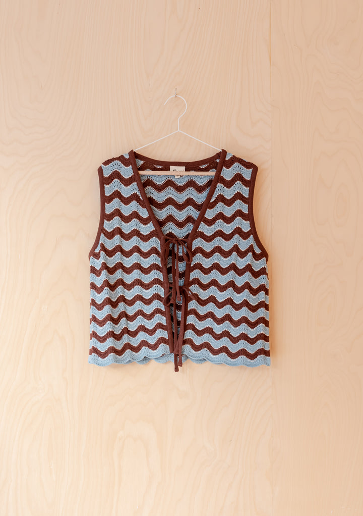 Cotton Knitted Vest in Blue Wave