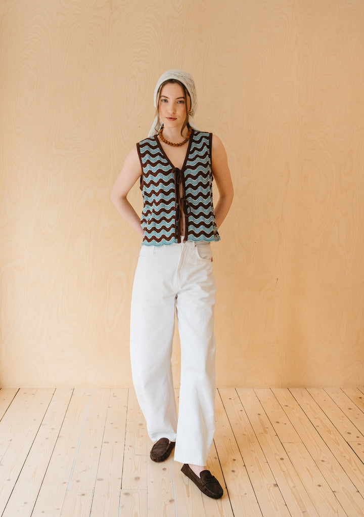 Cotton Knitted Vest in Blue Wave