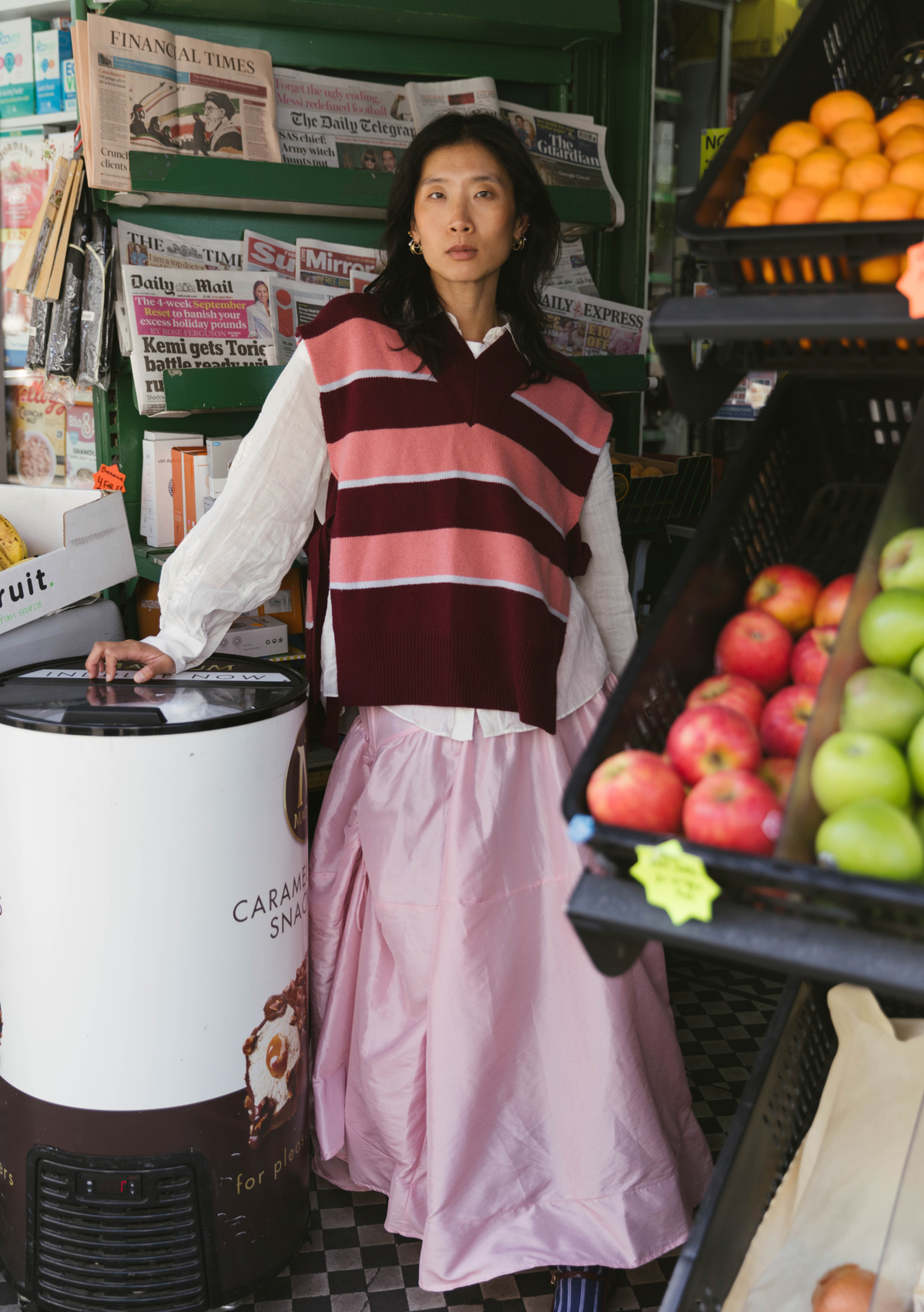 TBCo x Liu Merino Vest in Burgundy Stripe