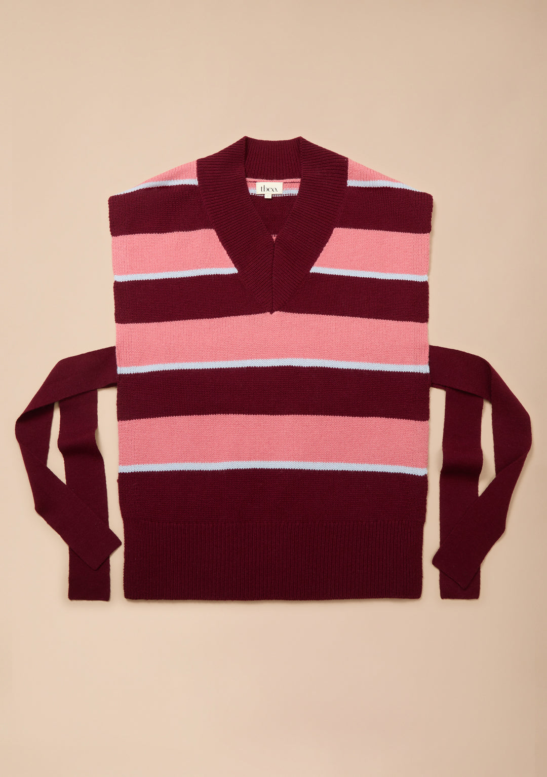 TBCo x Liu Merino Vest in Burgundy Stripe