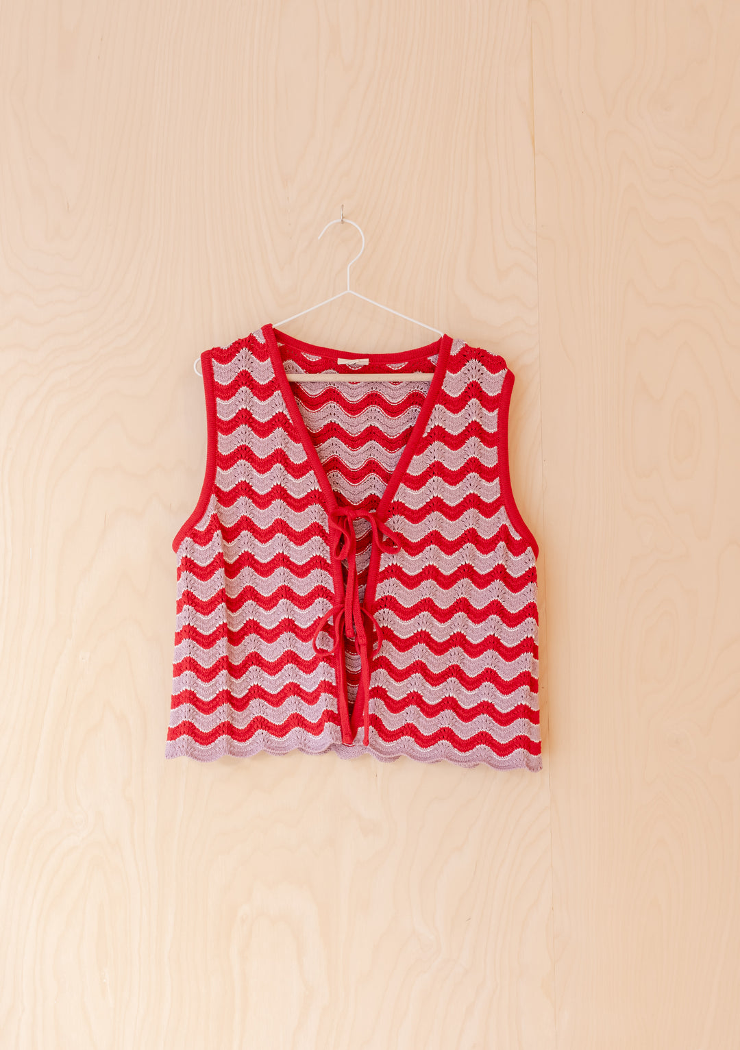 Cotton Knitted Vest in Pink Wave