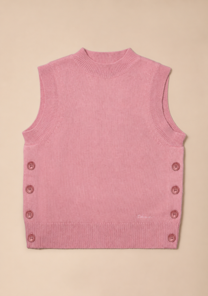 Merino Wool Buttoned Vest in Pink