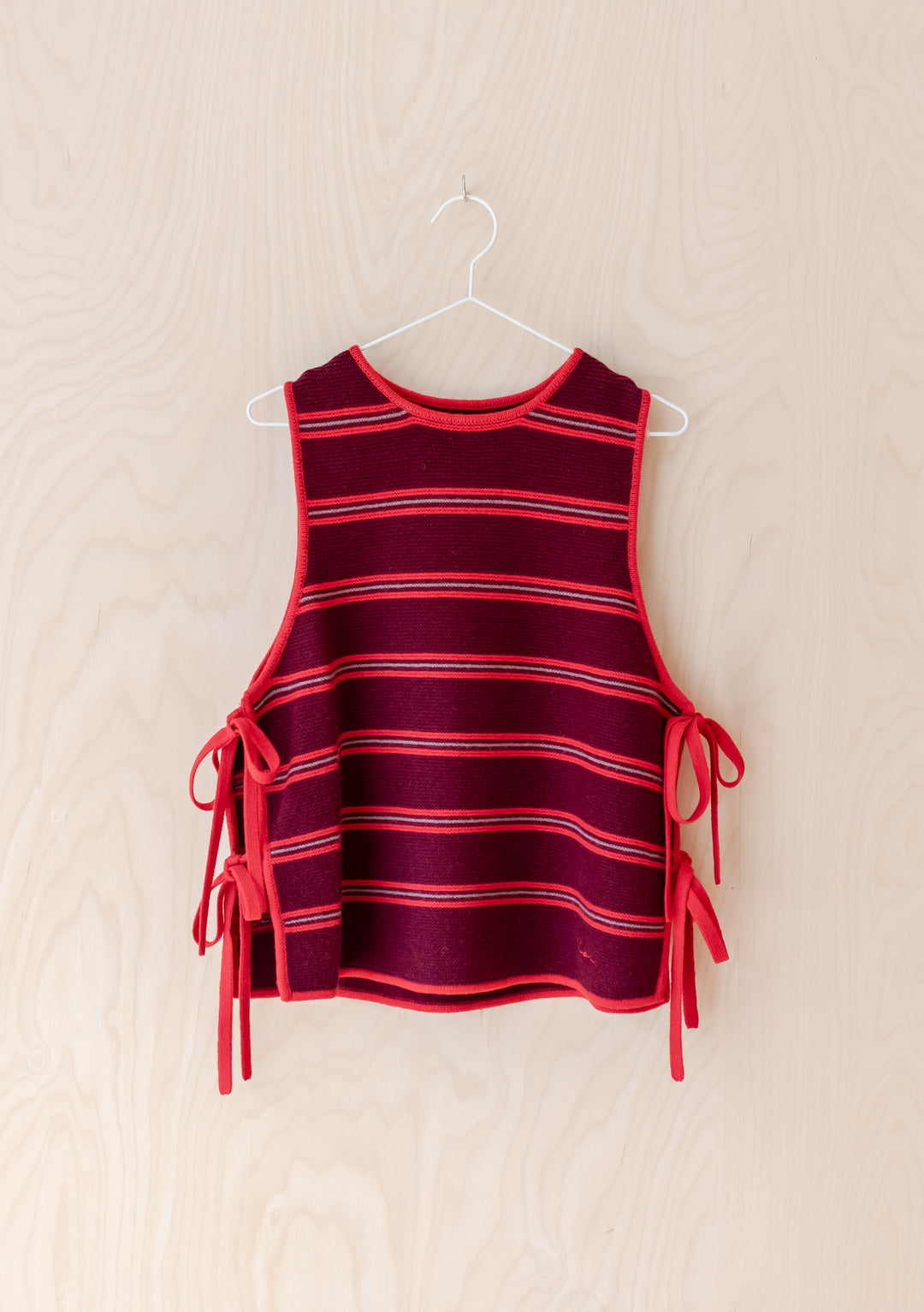 Merino Wool Tie Vest in Burgundy Stripe
