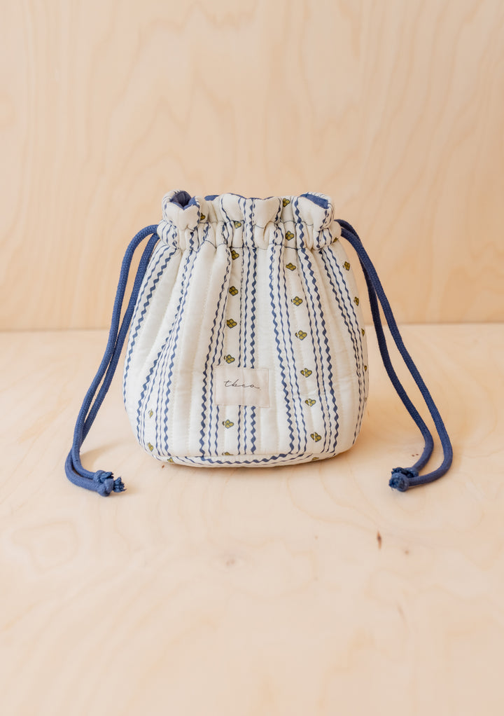 Trousse de toilette en coton bleu marine à petites fleurs