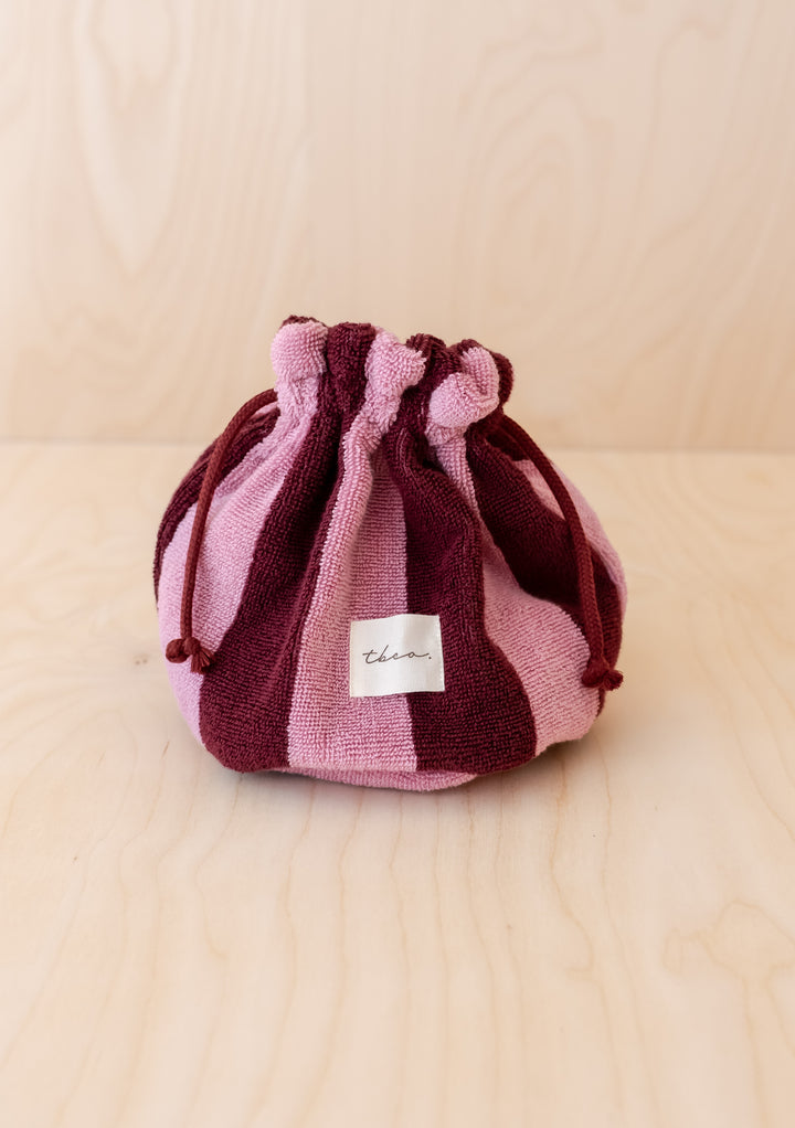 Trousse de toilette en coton éponge à rayures bordeaux 