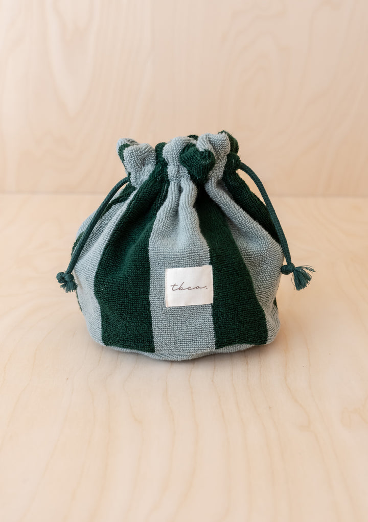 Cotton Towelling Wash Bag in Green Stripe