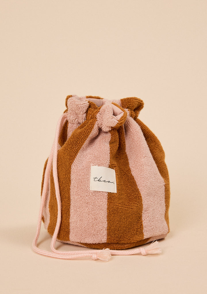 Terry Cotton Wash Bag in Honeycomb Stripe