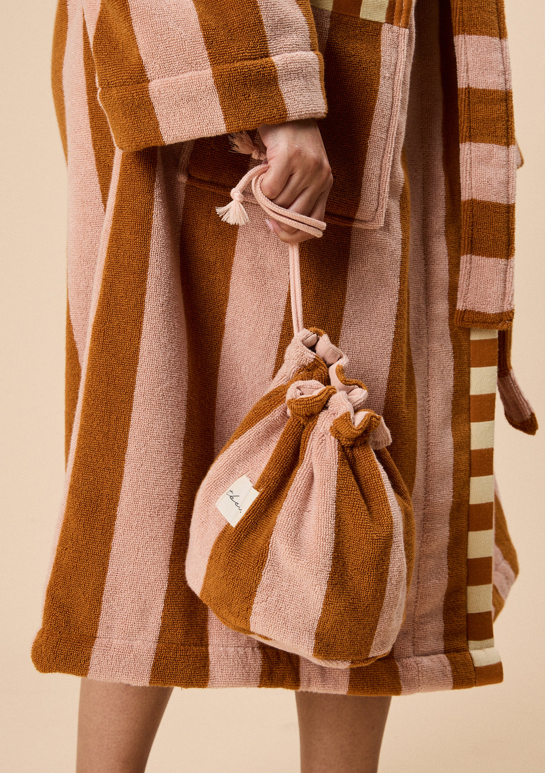 Terry Cotton Wash Bag in Honeycomb Stripe