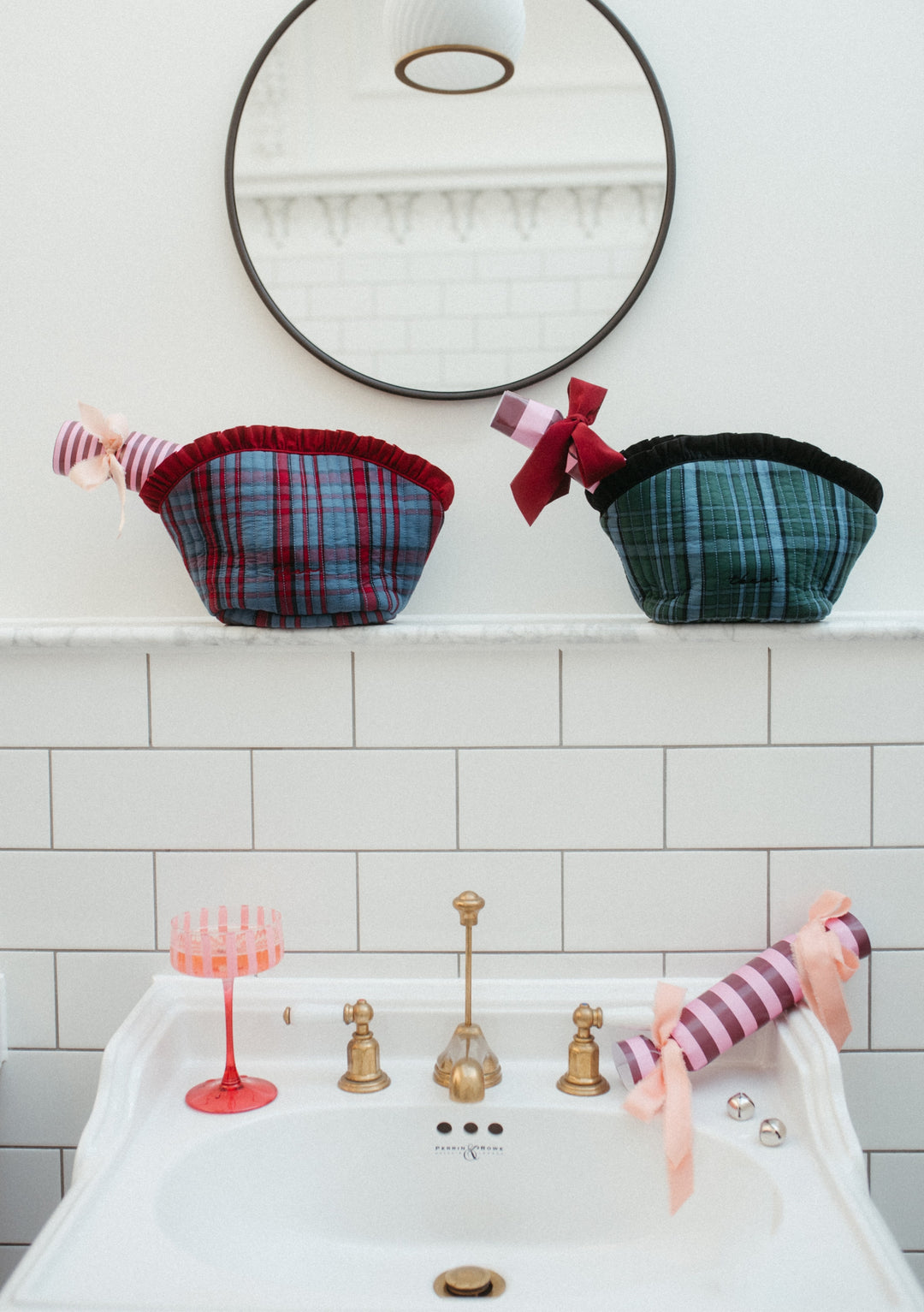 Kulturbeutel aus Baumwolle im Marineblauen Tartan 