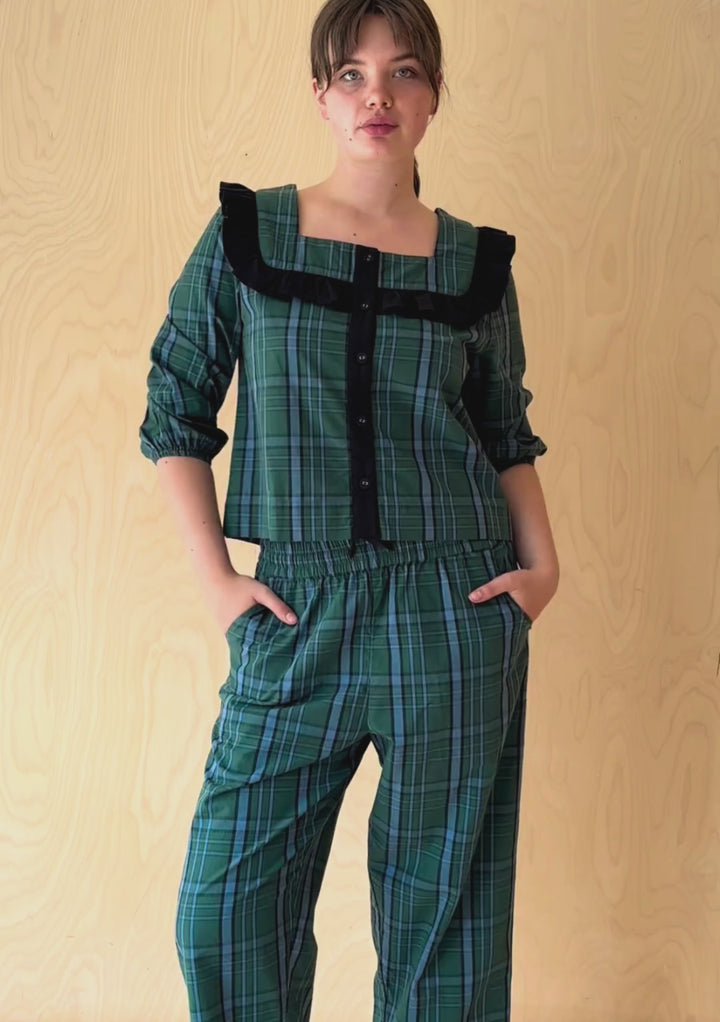 Pyjama en coton à motif tartan vert 