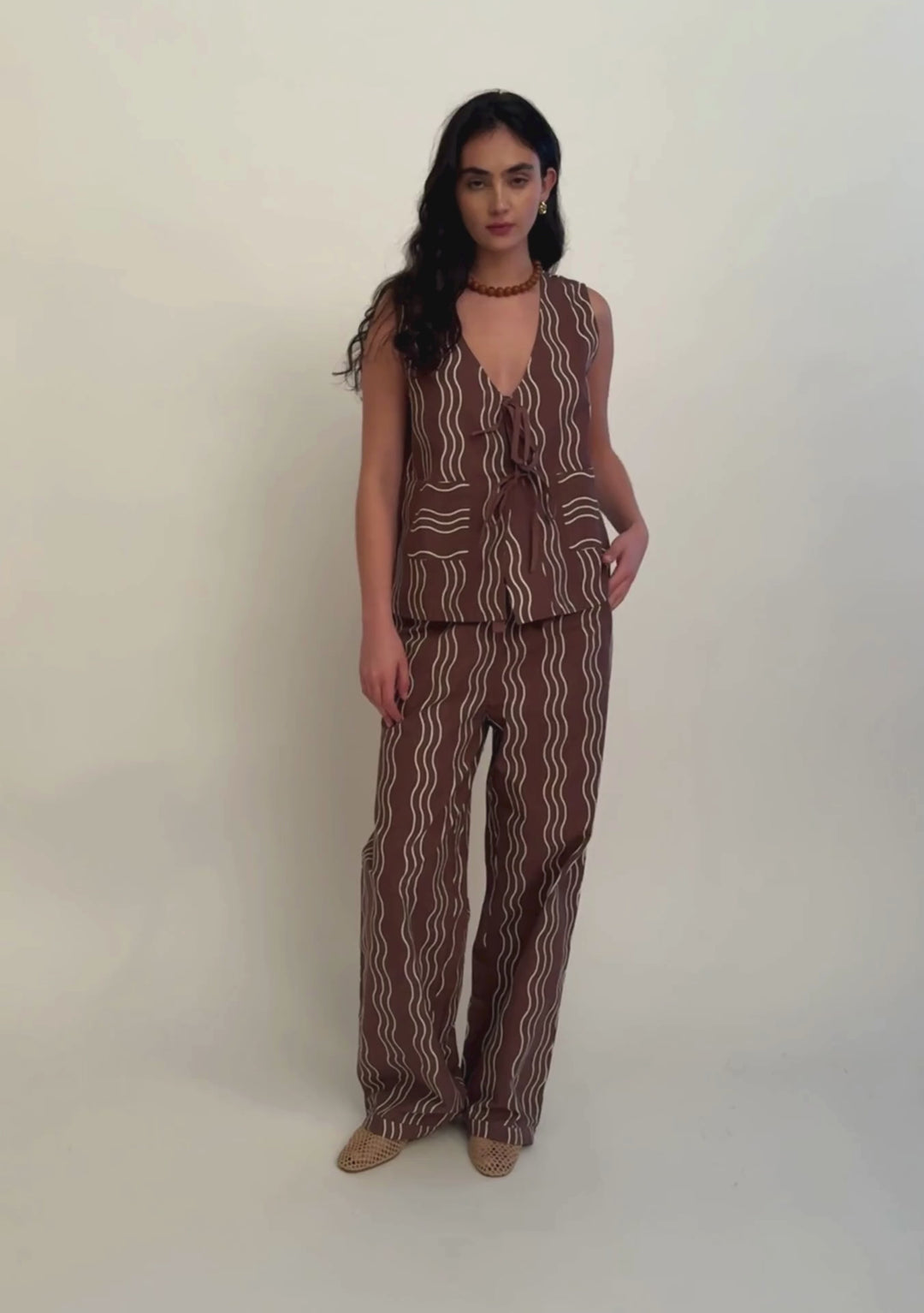 Cotton Trousers in Brown Wave