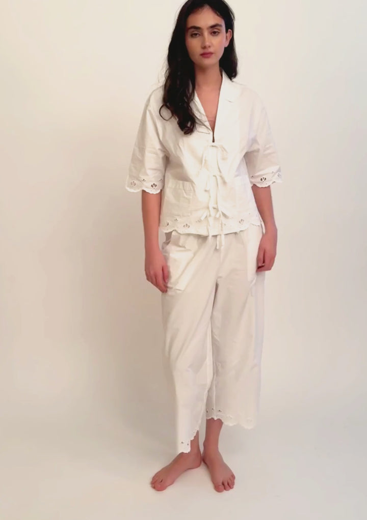 Cropped Cotton Pyjamas in White Shell