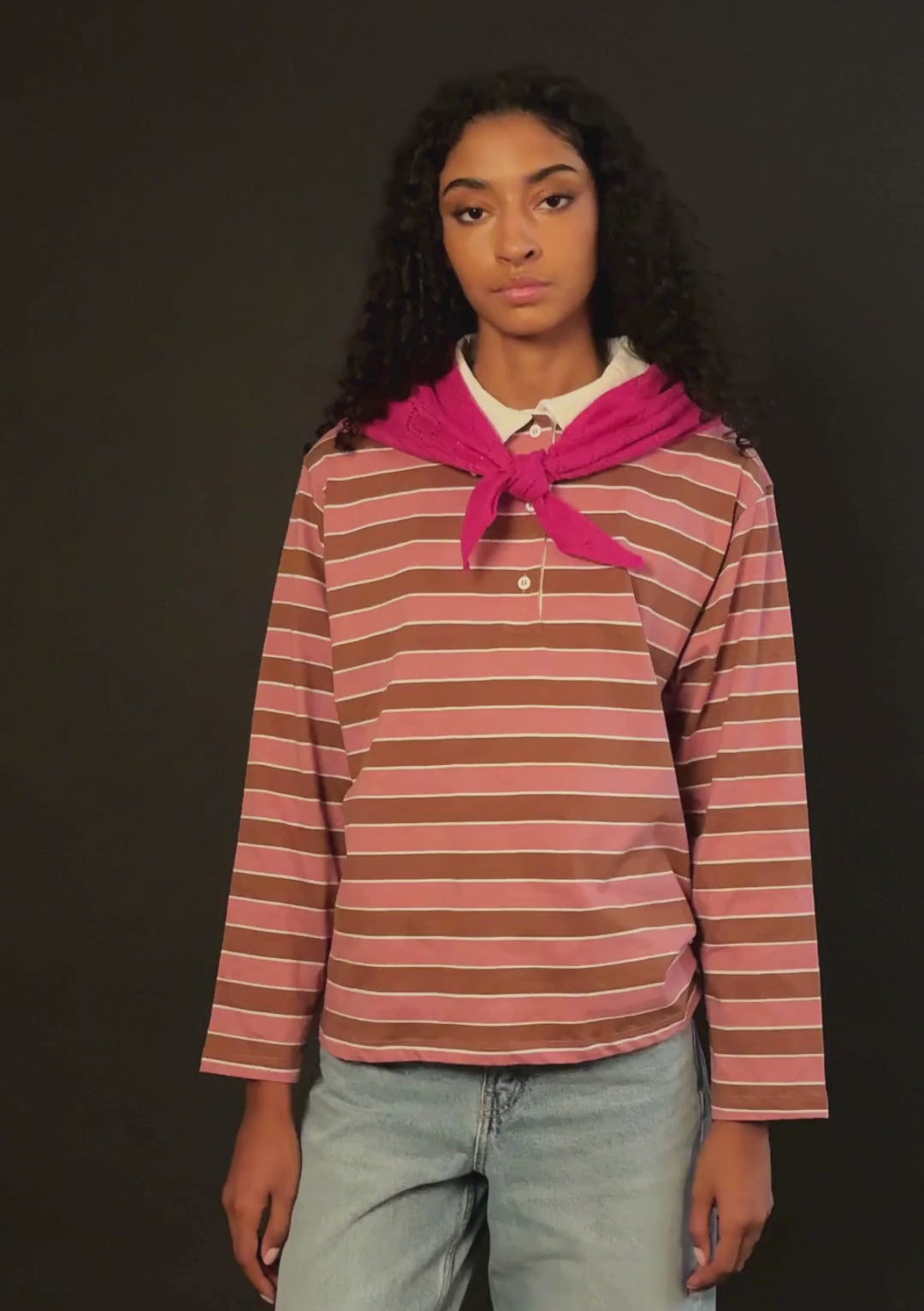 Merino Wool Triangle Scarf in Magenta Pointelle