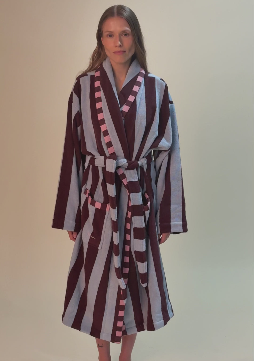 Terry Cotton Bath Robe in Blue Stripe