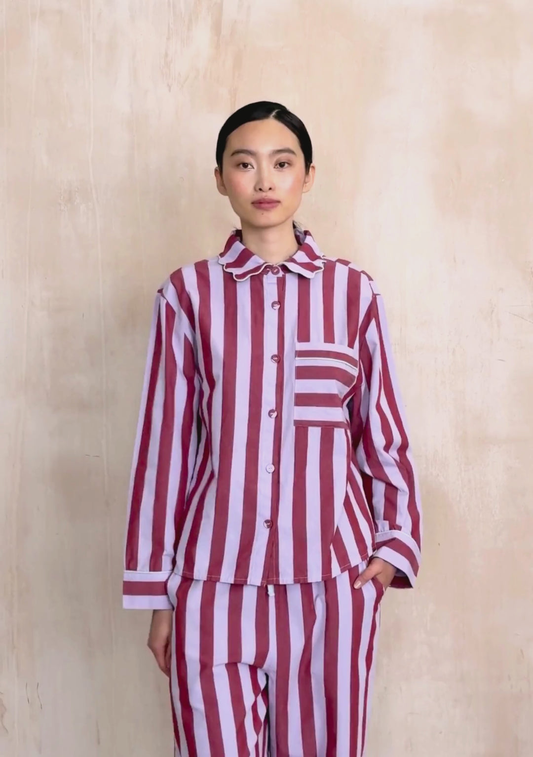 Pyjama en coton à rayures lilas 