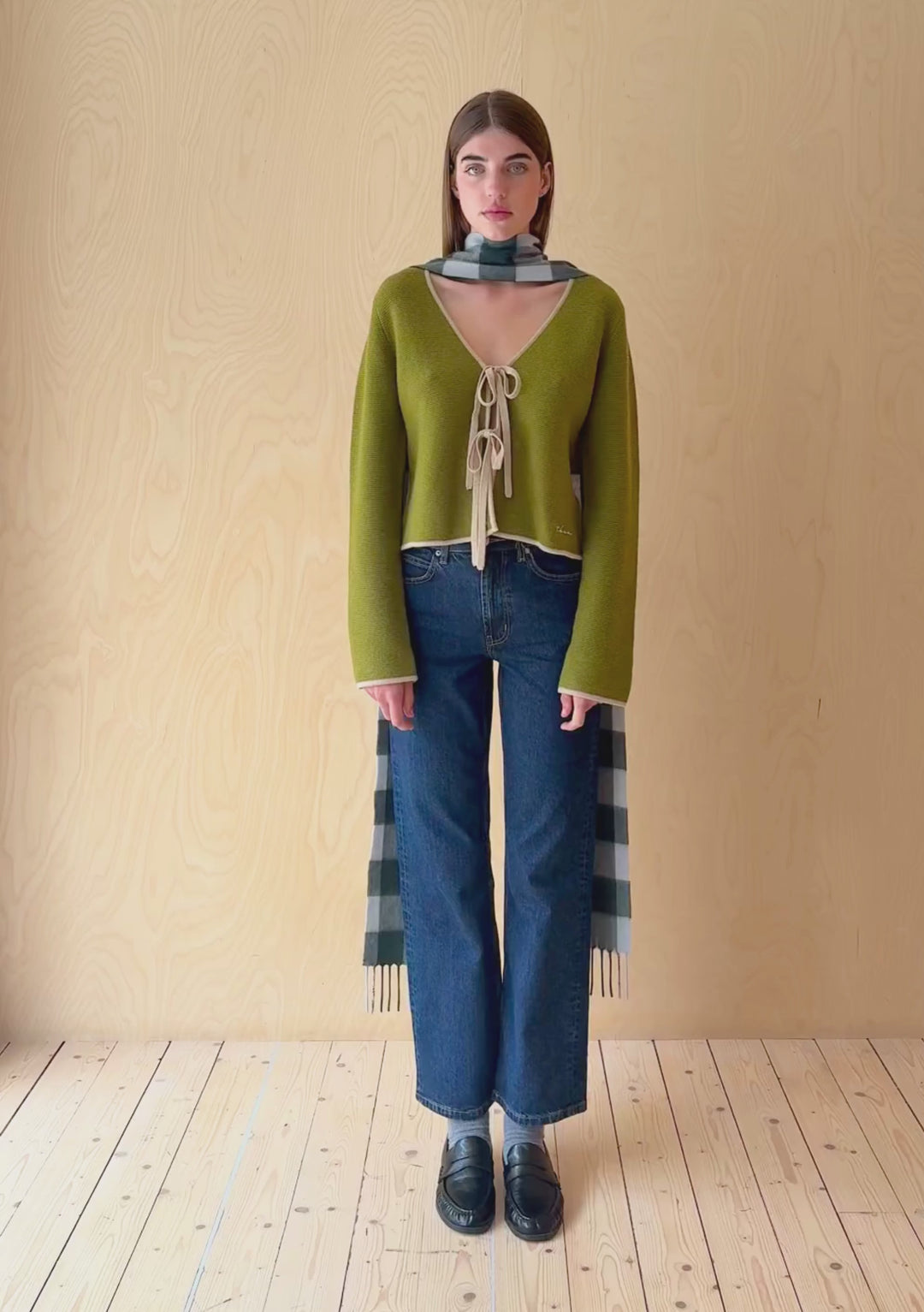 Lambswool Skinny Scarf in Forest Gingham