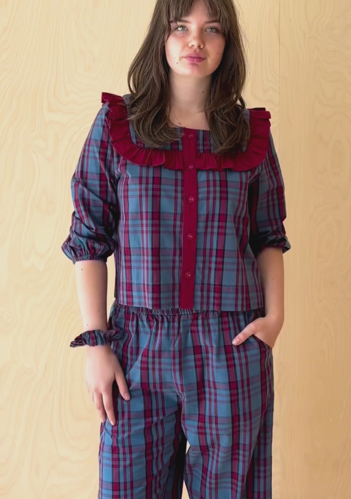 Pyjama en coton à motif tartan bleu marine 