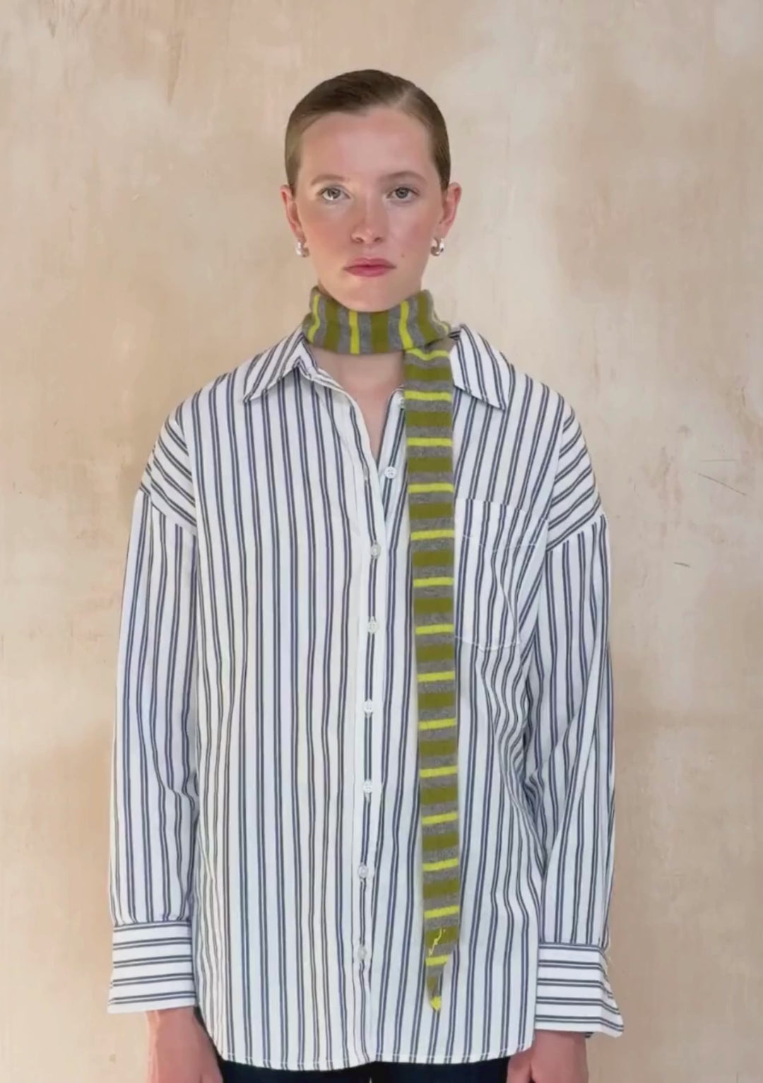 Merino Wool Neck Tie in Green Stripe